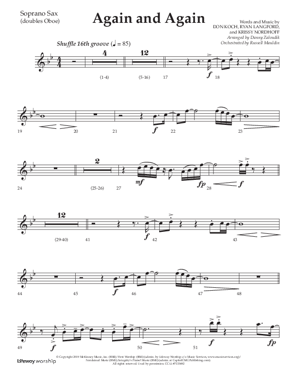 Again And Again (Choral Anthem SATB) Soprano Sax (Lifeway Choral / Arr. Danny Zaloudik)