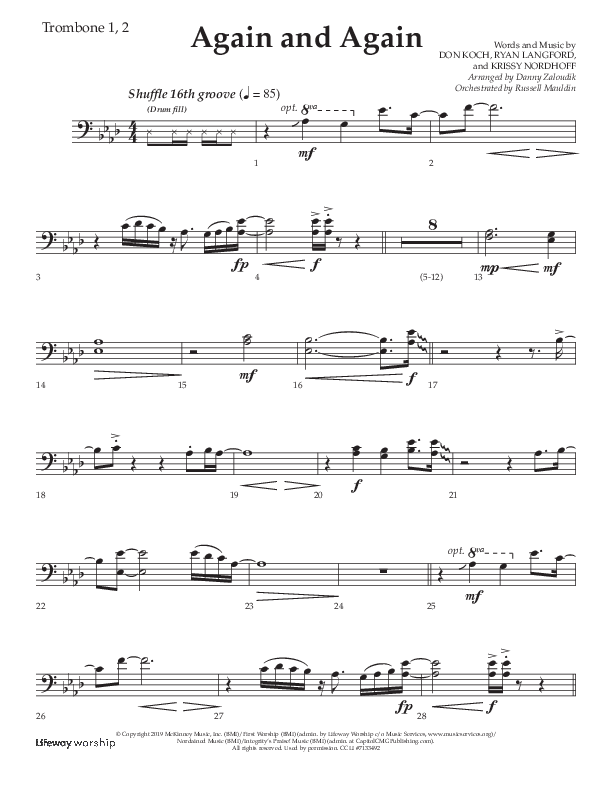 Again And Again (Choral Anthem SATB) Trombone 1/2 (Lifeway Choral / Arr. Danny Zaloudik)