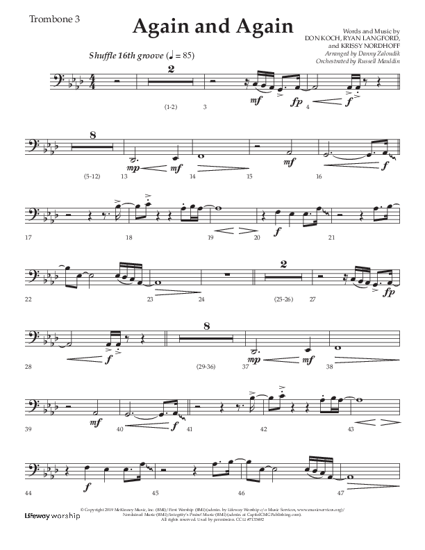 Again And Again (Choral Anthem SATB) Trombone 3 (Lifeway Choral / Arr. Danny Zaloudik)