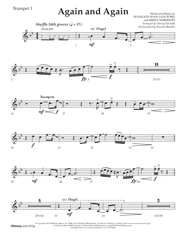 Again And Again (Choral Anthem SATB) Trumpet 1 (Lifeway Choral / Arr. Danny Zaloudik)