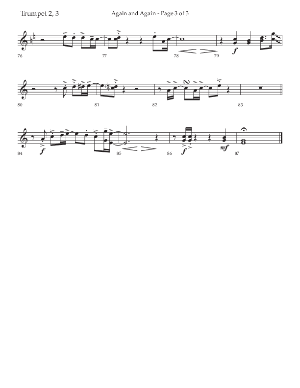 Again And Again (Choral Anthem SATB) Trumpet 2/3 (Lifeway Choral / Arr. Danny Zaloudik)