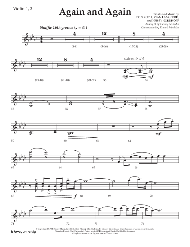 Again And Again (Choral Anthem SATB) Violin 1/2 (Lifeway Choral / Arr. Danny Zaloudik)