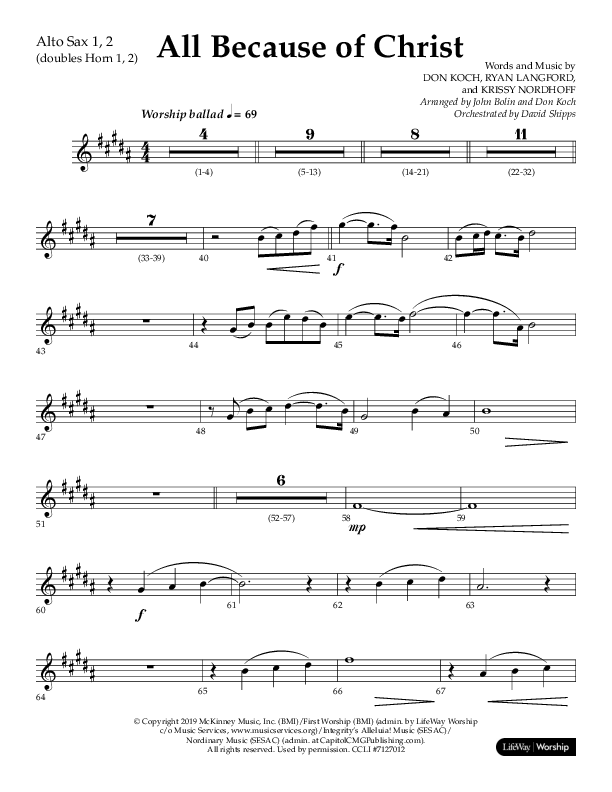 All Because Of Christ (Choral Anthem SATB) Alto Sax 1/2 (Lifeway Choral / Arr. John Bolin / Arr. Don Koch)
