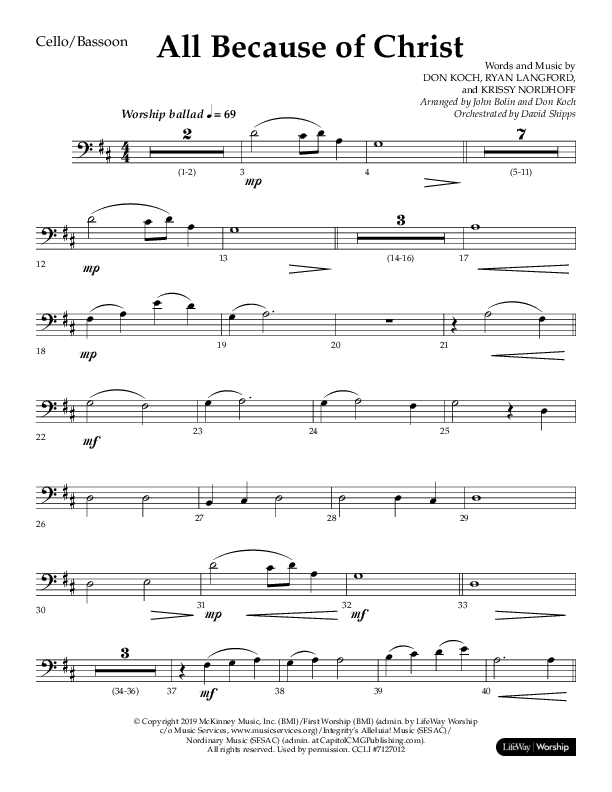 All Because Of Christ (Choral Anthem SATB) Cello (Lifeway Choral / Arr. John Bolin / Arr. Don Koch)