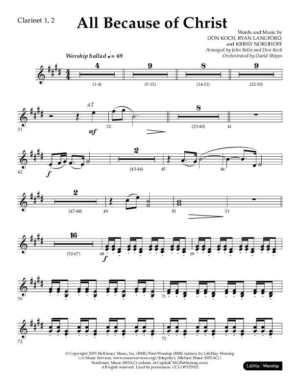All Because Of Christ (Choral Anthem SATB) Clarinet 1/2 (Lifeway Choral / Arr. John Bolin / Arr. Don Koch)