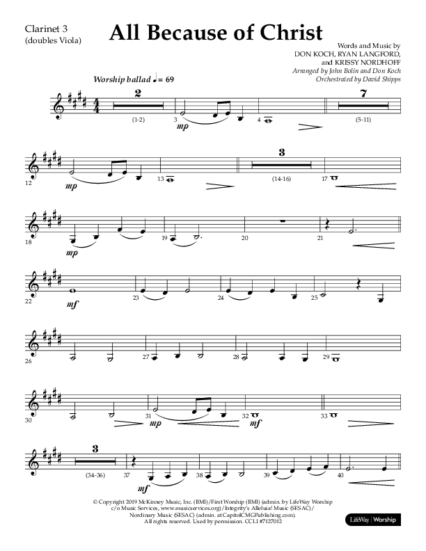 All Because Of Christ (Choral Anthem SATB) Clarinet 3 (Lifeway Choral / Arr. John Bolin / Arr. Don Koch)