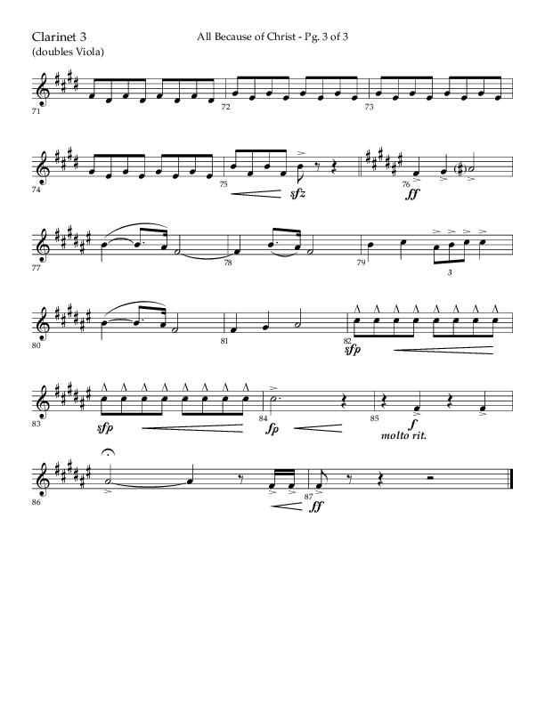 All Because Of Christ (Choral Anthem SATB) Clarinet 3 (Lifeway Choral / Arr. John Bolin / Arr. Don Koch)