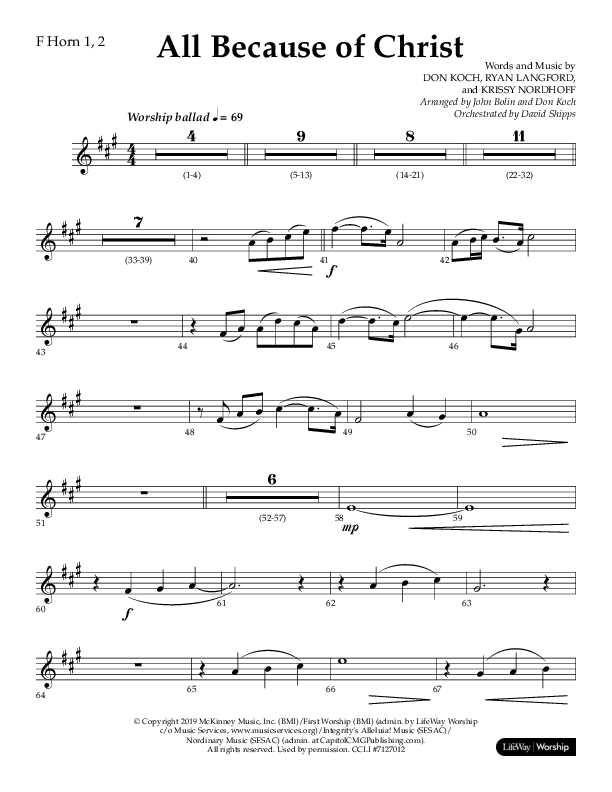 All Because Of Christ (Choral Anthem SATB) French Horn 1/2 (Lifeway Choral / Arr. John Bolin / Arr. Don Koch)