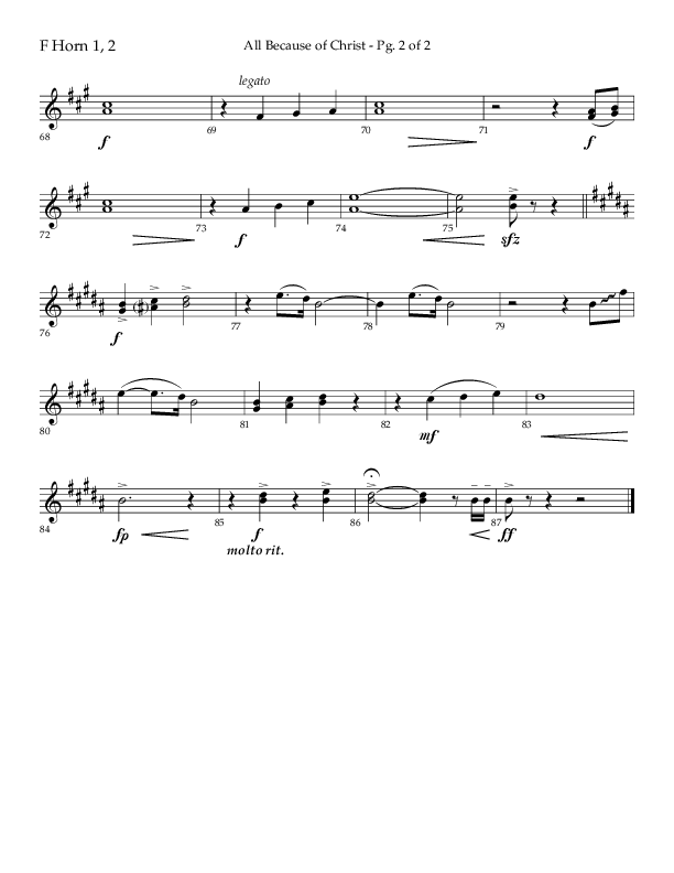 All Because Of Christ (Choral Anthem SATB) French Horn 1/2 (Lifeway Choral / Arr. John Bolin / Arr. Don Koch)