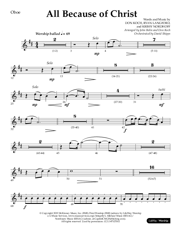 All Because Of Christ (Choral Anthem SATB) Oboe (Lifeway Choral / Arr. John Bolin / Arr. Don Koch)