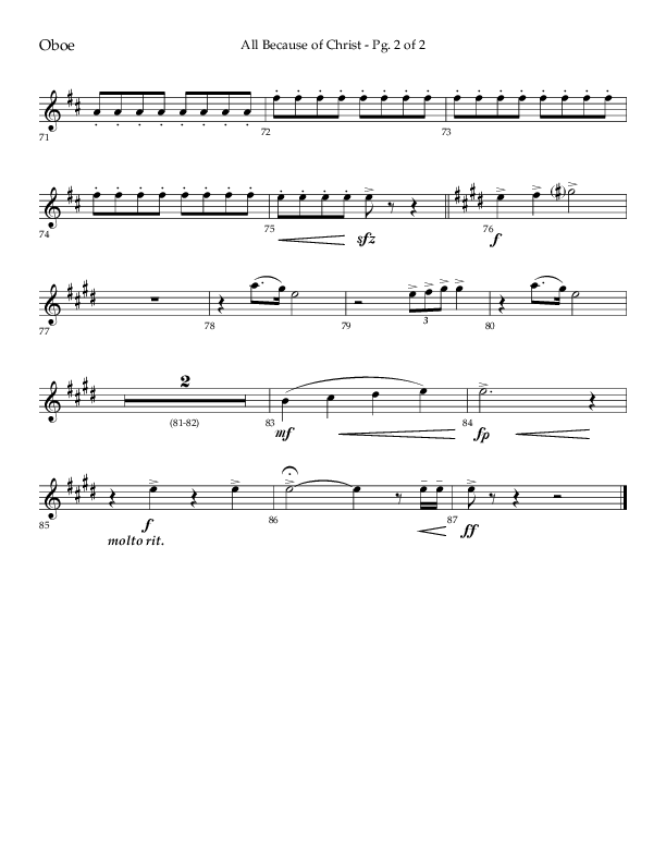 All Because Of Christ (Choral Anthem SATB) Oboe (Lifeway Choral / Arr. John Bolin / Arr. Don Koch)