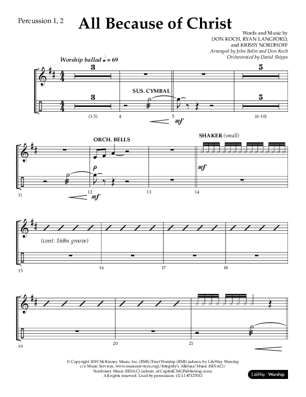 All Because Of Christ (Choral Anthem SATB) Percussion 1/2 (Lifeway Choral / Arr. John Bolin / Arr. Don Koch)