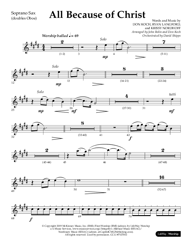All Because Of Christ (Choral Anthem SATB) Soprano Sax (Lifeway Choral / Arr. John Bolin / Arr. Don Koch)