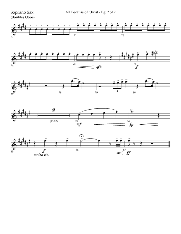 All Because Of Christ (Choral Anthem SATB) Soprano Sax (Lifeway Choral / Arr. John Bolin / Arr. Don Koch)