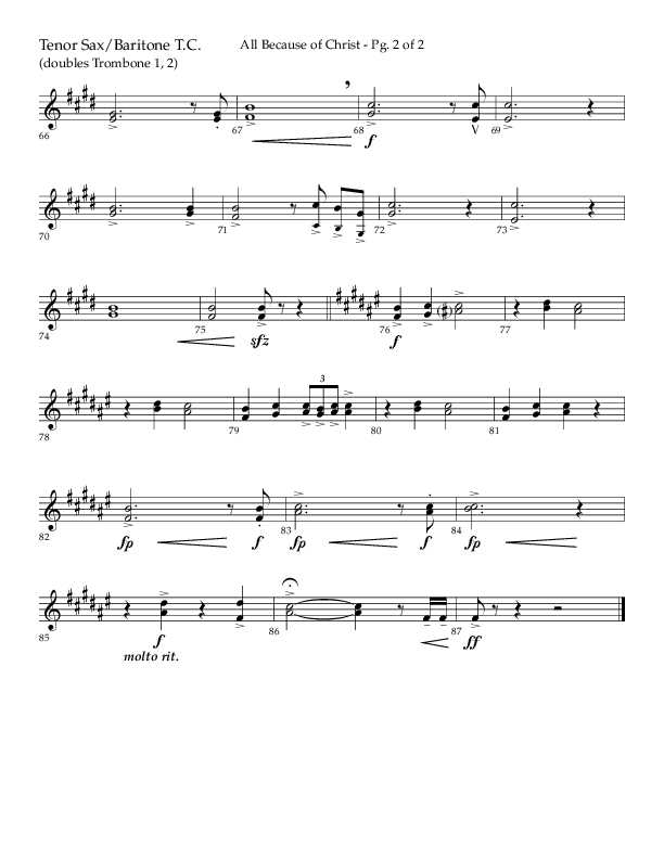 All Because Of Christ (Choral Anthem SATB) Tenor Sax/Baritone T.C. (Lifeway Choral / Arr. John Bolin / Arr. Don Koch)