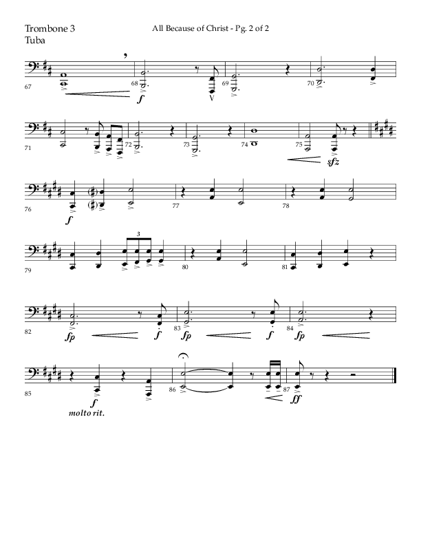 All Because Of Christ (Choral Anthem SATB) Trombone 3/Tuba (Lifeway Choral / Arr. John Bolin / Arr. Don Koch)