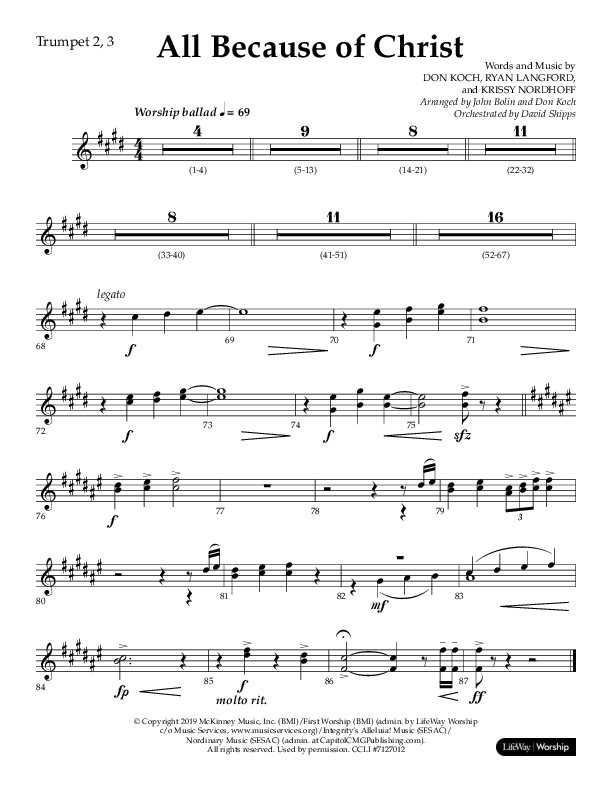 All Because Of Christ (Choral Anthem SATB) Trumpet 2/3 (Lifeway Choral / Arr. John Bolin / Arr. Don Koch)