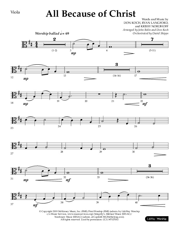 All Because Of Christ (Choral Anthem SATB) Viola (Lifeway Choral / Arr. John Bolin / Arr. Don Koch)