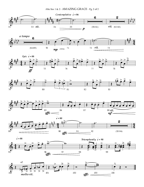 Amazing Grace (Choral Anthem SATB) Alto Sax 1/2 (Lifeway Choral / Arr. Phillip Keveren)