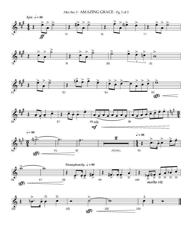 Amazing Grace (Choral Anthem SATB) Alto Sax (Lifeway Choral / Arr. Phillip Keveren)