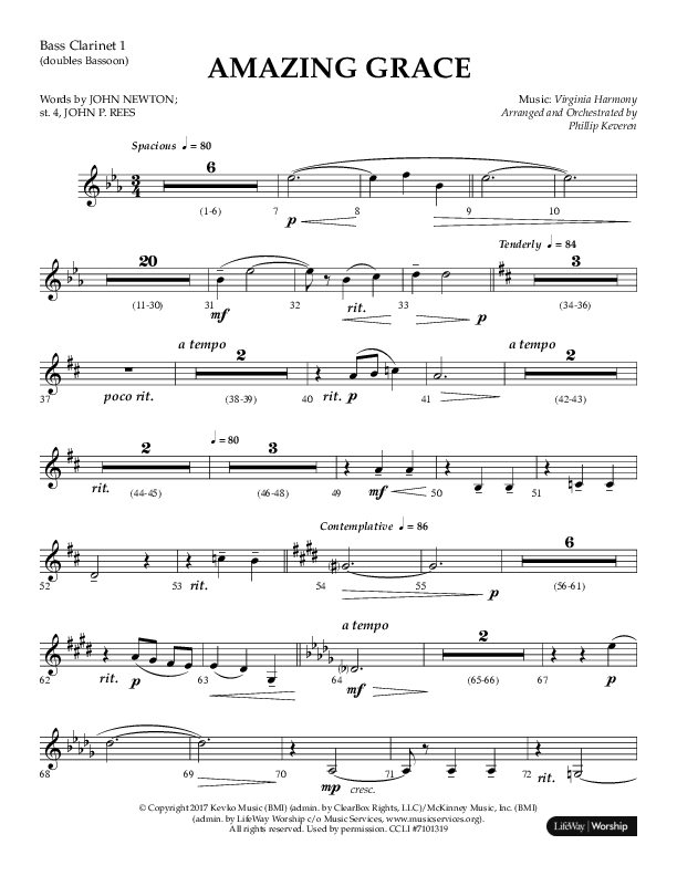 Amazing Grace (Choral Anthem SATB) Bass Clarinet (Lifeway Choral / Arr. Phillip Keveren)