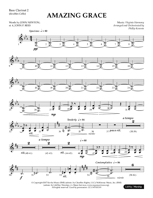 Amazing Grace (Choral Anthem SATB) Bass Clarinet (Lifeway Choral / Arr. Phillip Keveren)