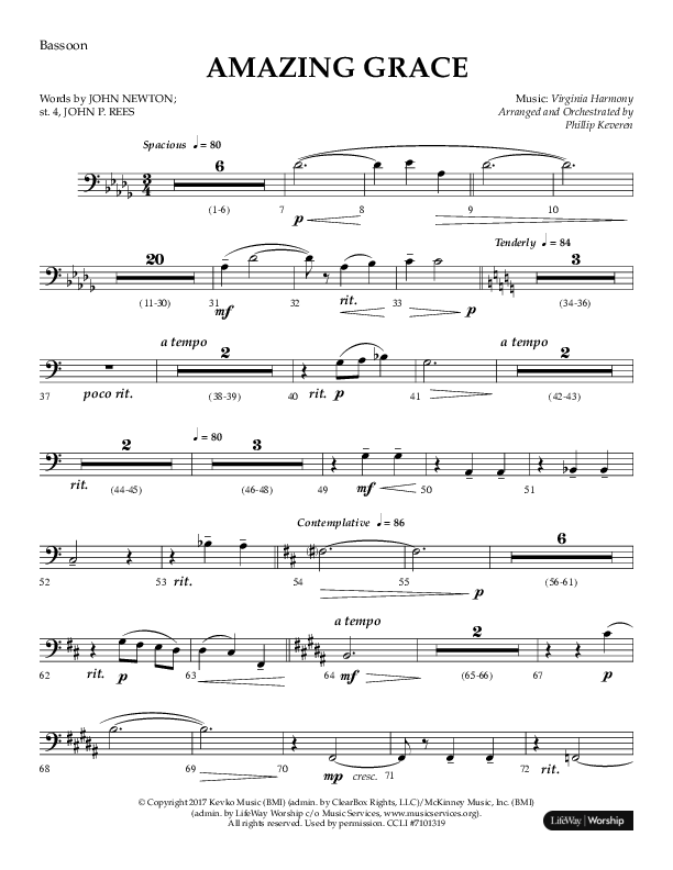 Amazing Grace (Choral Anthem SATB) Bassoon (Lifeway Choral / Arr. Phillip Keveren)