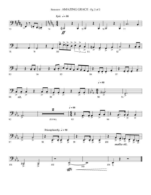 Amazing Grace (Choral Anthem SATB) Bassoon (Lifeway Choral / Arr. Phillip Keveren)