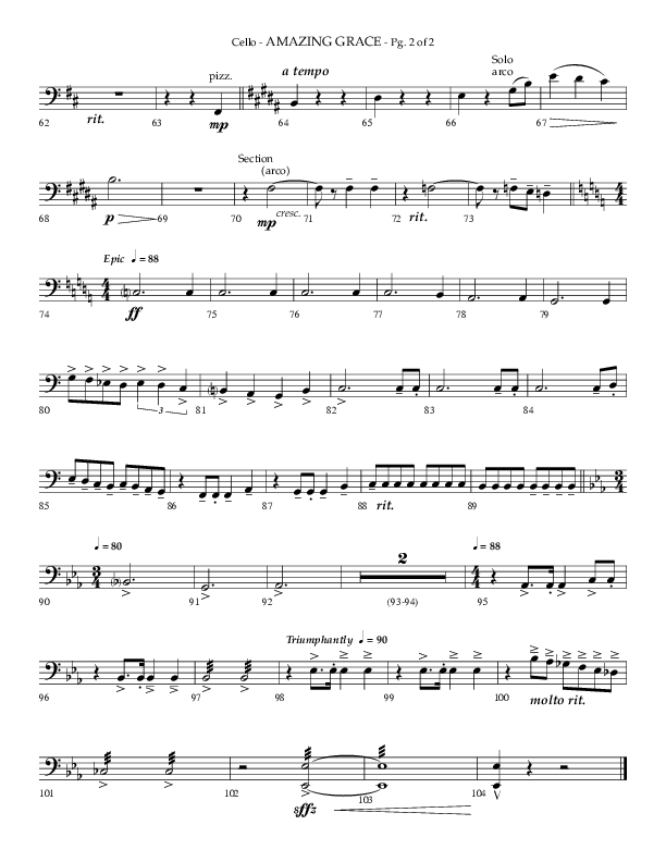 Amazing Grace (Choral Anthem SATB) Cello (Lifeway Choral / Arr. Phillip Keveren)