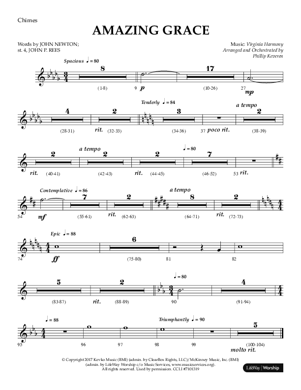 Amazing Grace (Choral Anthem SATB) Chimes (Lifeway Choral / Arr. Phillip Keveren)