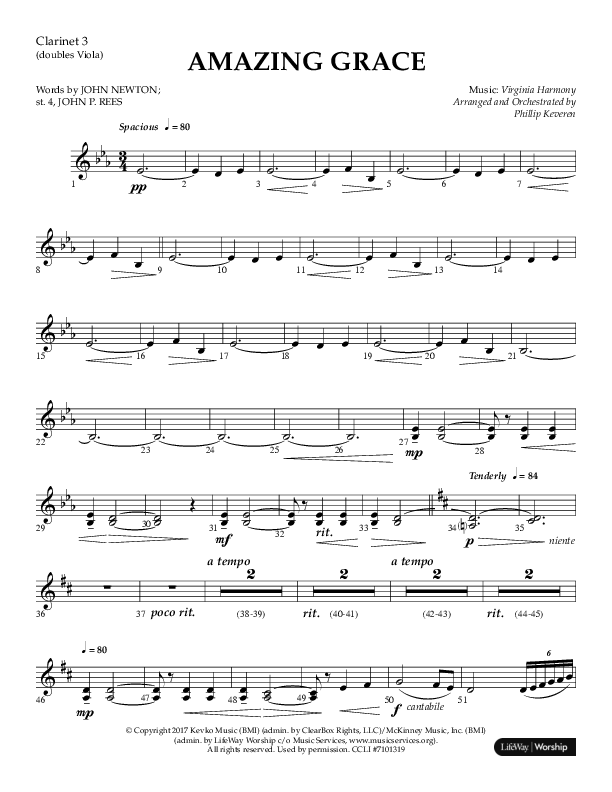 Amazing Grace (Choral Anthem SATB) Clarinet 3 (Lifeway Choral / Arr. Phillip Keveren)