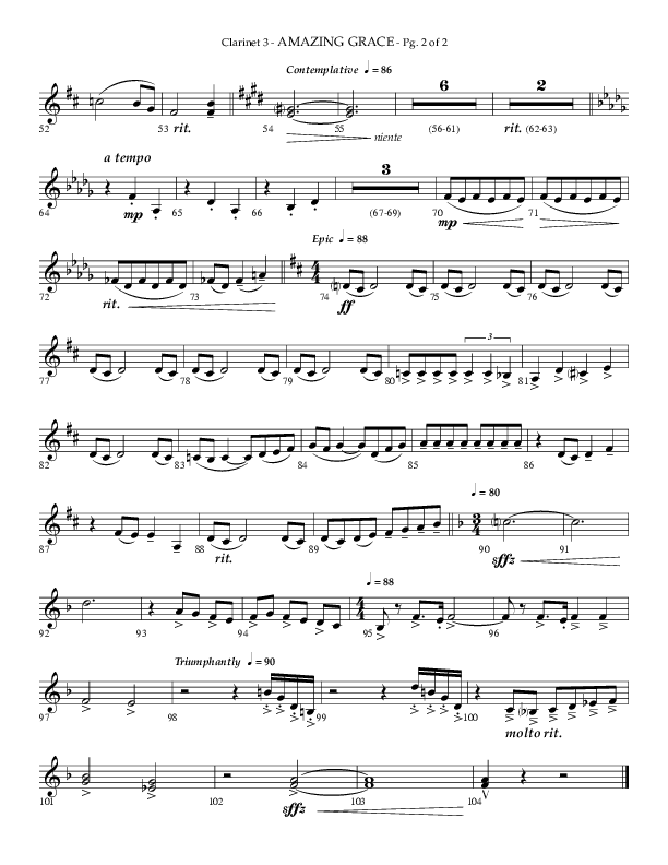 Amazing Grace (Choral Anthem SATB) Clarinet 3 (Lifeway Choral / Arr. Phillip Keveren)