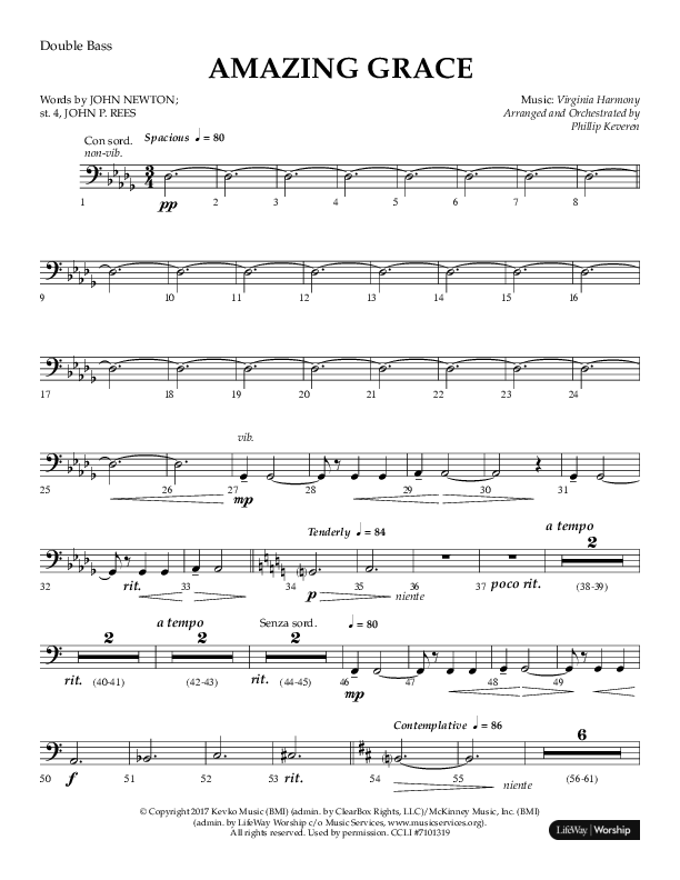 Amazing Grace (Choral Anthem SATB) Double Bass (Lifeway Choral / Arr. Phillip Keveren)