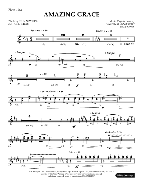 Amazing Grace (Choral Anthem SATB) Flute 1/2 (Lifeway Choral / Arr. Phillip Keveren)