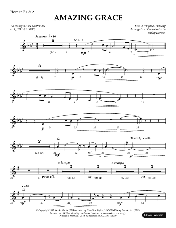 Amazing Grace (Choral Anthem SATB) French Horn 1/2 (Lifeway Choral / Arr. Phillip Keveren)