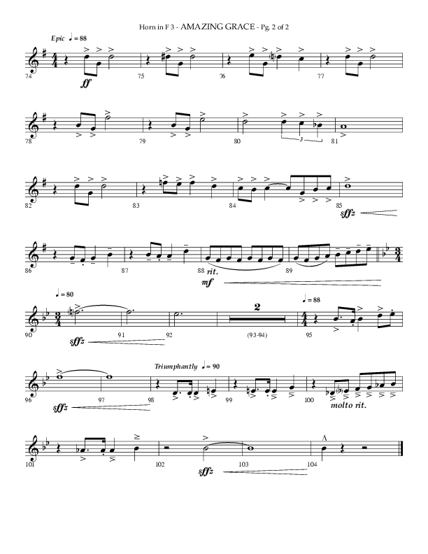 Amazing Grace (Choral Anthem SATB) French Horn 3 (Lifeway Choral / Arr. Phillip Keveren)