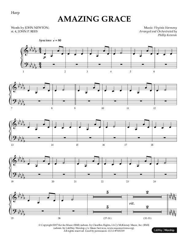 Amazing Grace (Choral Anthem SATB) Harp (Lifeway Choral / Arr. Phillip Keveren)