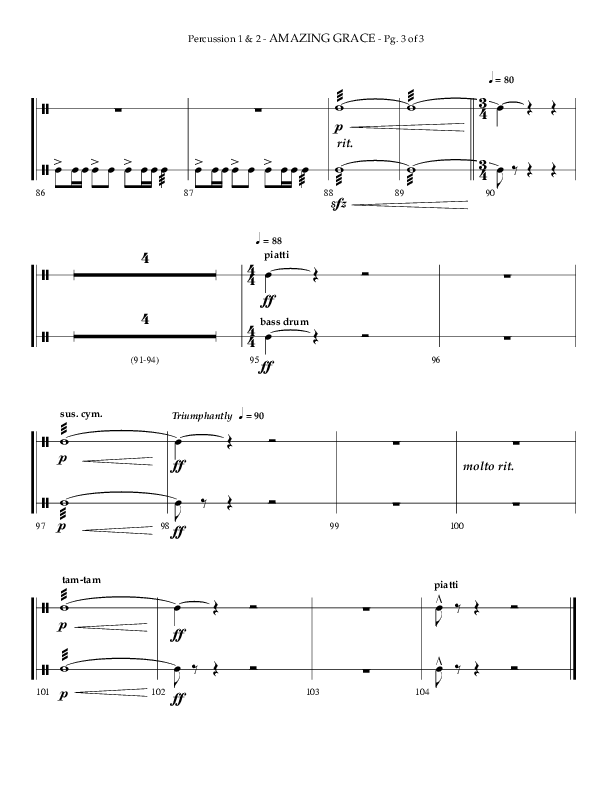 Amazing Grace (Choral Anthem SATB) Percussion 1/2 (Lifeway Choral / Arr. Phillip Keveren)