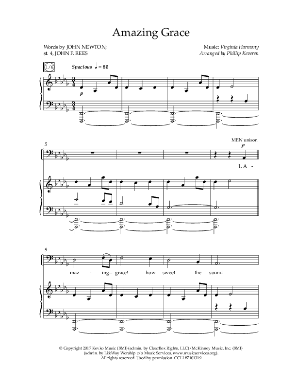 Amazing Grace (Choral Anthem SATB) Anthem (SATB/Piano) (Lifeway Choral / Arr. Phillip Keveren)