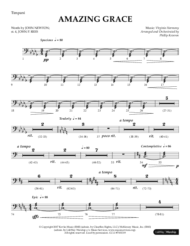 Amazing Grace (Choral Anthem SATB) Timpani (Lifeway Choral / Arr. Phillip Keveren)