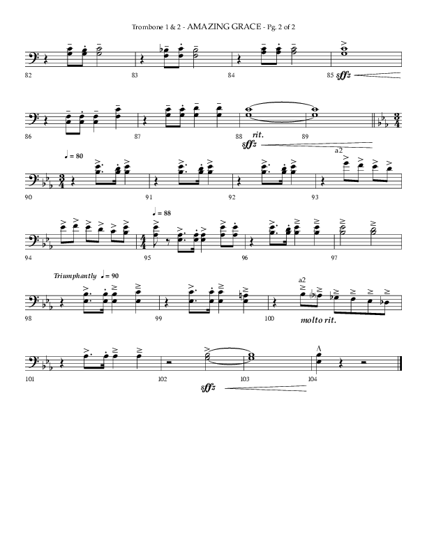 Amazing Grace (Choral Anthem SATB) Trombone 1/2 (Lifeway Choral / Arr. Phillip Keveren)