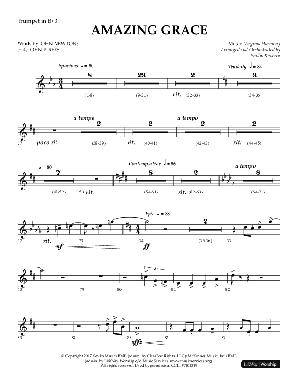 Amazing Grace (Choral Anthem SATB) Trumpet 3 (Lifeway Choral / Arr. Phillip Keveren)