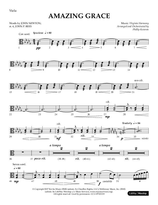 Amazing Grace (Choral Anthem SATB) Viola (Lifeway Choral / Arr. Phillip Keveren)