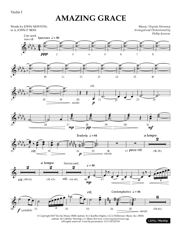 Amazing Grace (Choral Anthem SATB) Violin 1 (Lifeway Choral / Arr. Phillip Keveren)