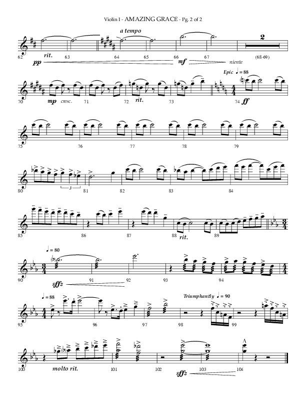 Amazing Grace (Choral Anthem SATB) Violin 1 (Lifeway Choral / Arr. Phillip Keveren)