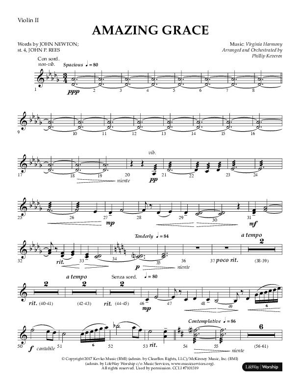 Amazing Grace (Choral Anthem SATB) Violin 2 (Lifeway Choral / Arr. Phillip Keveren)