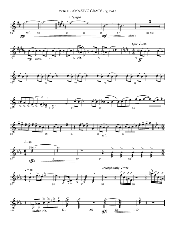 Amazing Grace (Choral Anthem SATB) Violin 2 (Lifeway Choral / Arr. Phillip Keveren)