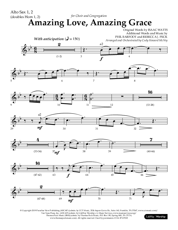 Amazing Love Amazing Grace (Choral Anthem SATB) Alto Sax 1/2 (Lifeway Choral / Arr. Cody McVey)