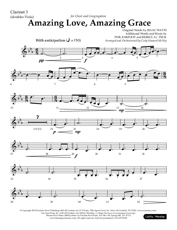 Amazing Love Amazing Grace (Choral Anthem SATB) Clarinet 3 (Lifeway Choral / Arr. Cody McVey)