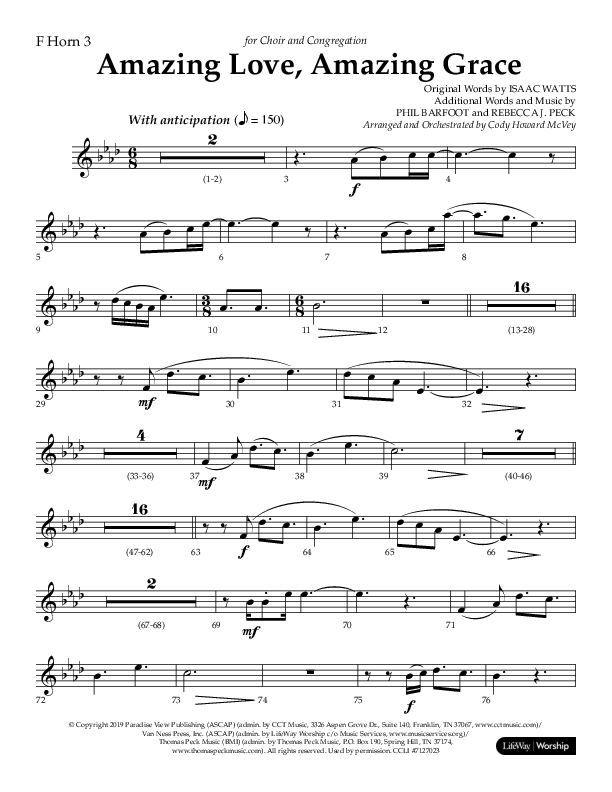Amazing Love Amazing Grace (Choral Anthem SATB) French Horn 3 (Lifeway Choral / Arr. Cody McVey)